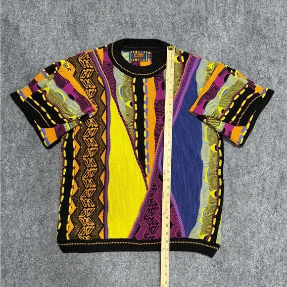 Vintage Steven Land 90s Multicolor 3D Knit Sweater Coogi Style Size - L - Picture 4 of 6